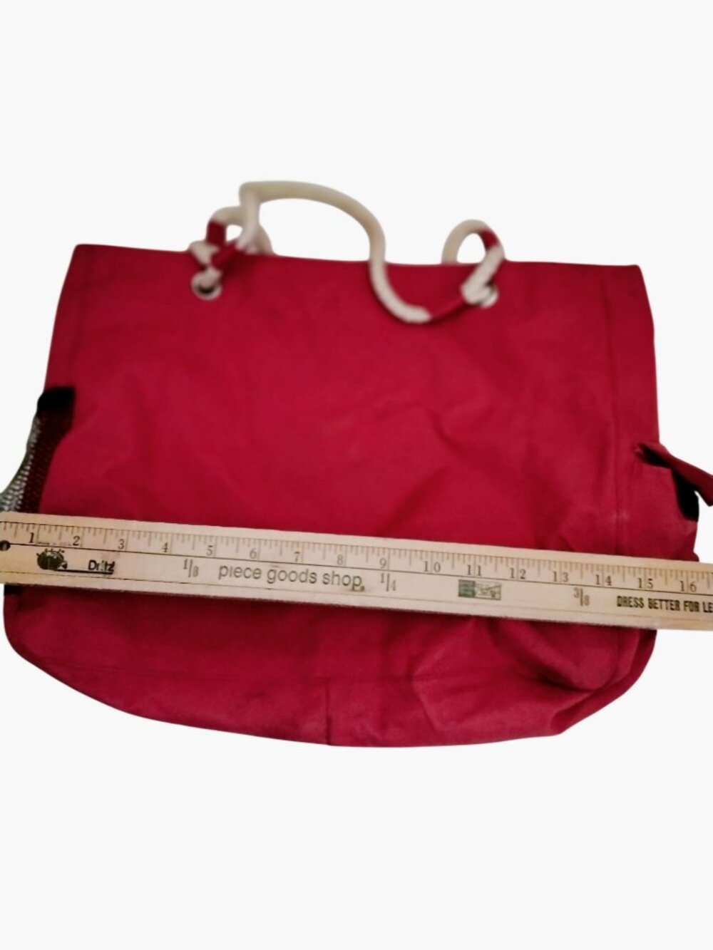 Red Canvas Drawstring Tote Bag Beachy Coastal - Picture 3 of 9